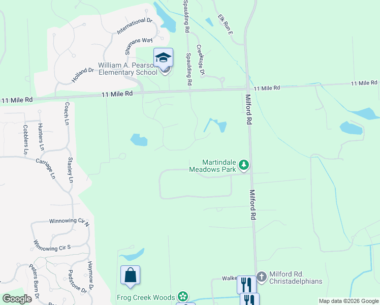 map of restaurants, bars, coffee shops, grocery stores, and more near 57598 Hidden Timbers Drive in South Lyon