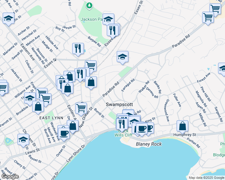 map of restaurants, bars, coffee shops, grocery stores, and more near 60 Andrew Road in Swampscott