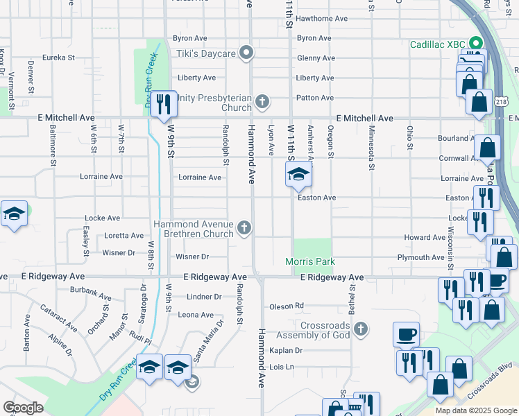 map of restaurants, bars, coffee shops, grocery stores, and more near 1415 Hammond Avenue in Waterloo