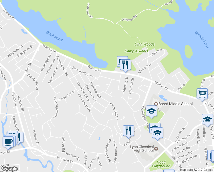 map of restaurants, bars, coffee shops, grocery stores, and more near 4 Bonavesta Terrace in Lynn