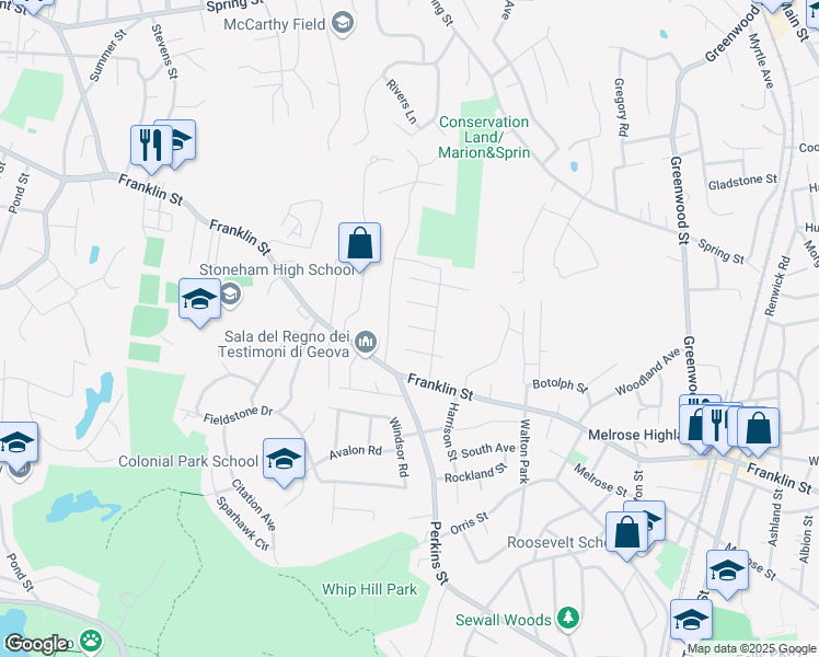 map of restaurants, bars, coffee shops, grocery stores, and more near 6 Christopher Street in Stoneham