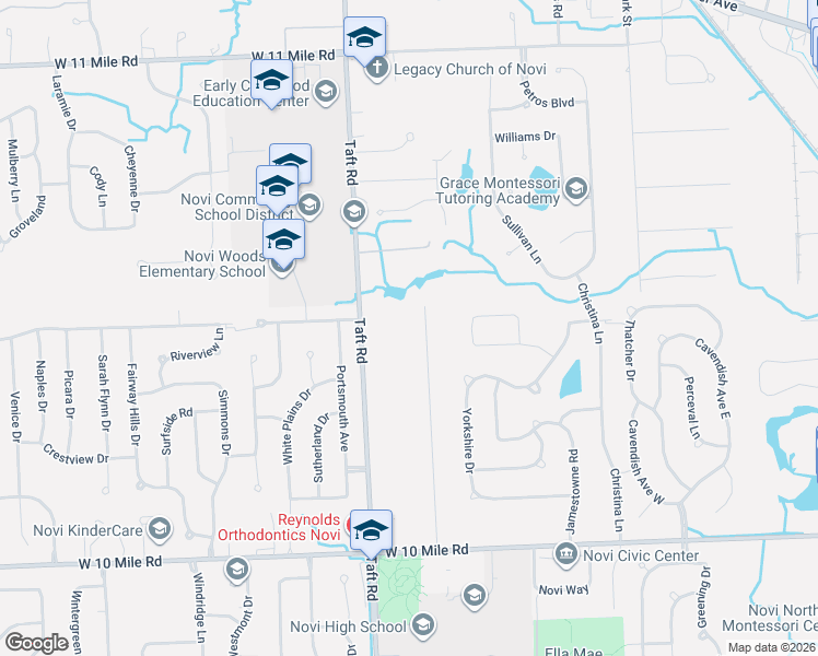 map of restaurants, bars, coffee shops, grocery stores, and more near 24943 Glenda Street in Novi