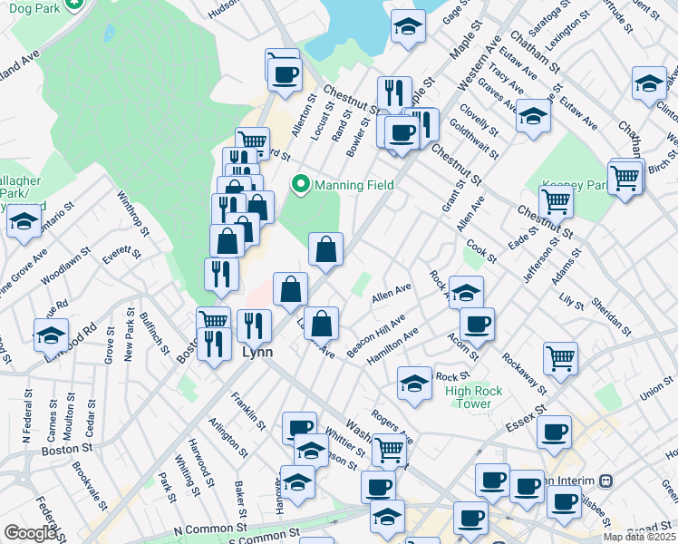 map of restaurants, bars, coffee shops, grocery stores, and more near 370 Western Avenue in Lynn