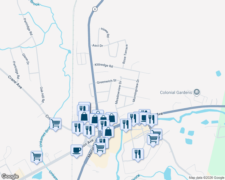 map of restaurants, bars, coffee shops, grocery stores, and more near 66 Williamsburg Terrace in Pittsfield