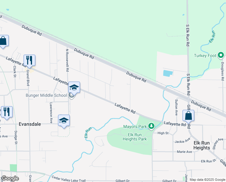 map of restaurants, bars, coffee shops, grocery stores, and more near 124 Earl Street in Evansdale