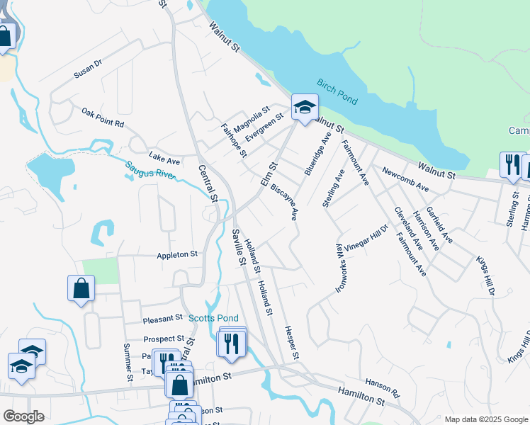 map of restaurants, bars, coffee shops, grocery stores, and more near 11 Alvah Street in Saugus