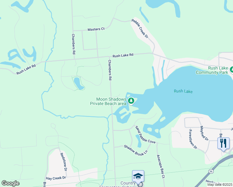 map of restaurants, bars, coffee shops, grocery stores, and more near 2755 Bayview Drive in Pinckney