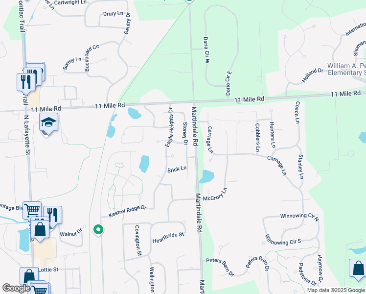 map of restaurants, bars, coffee shops, grocery stores, and more near 810 Deerfield Court in South Lyon