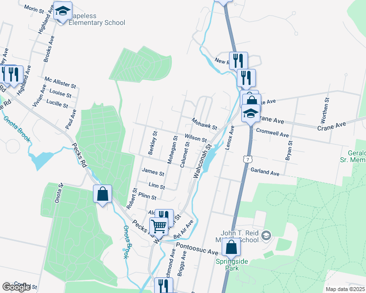 map of restaurants, bars, coffee shops, grocery stores, and more near 74 Calumet Street in Pittsfield