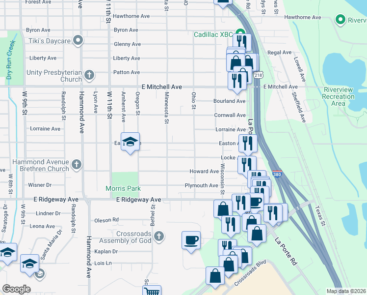 map of restaurants, bars, coffee shops, grocery stores, and more near 1749 Locke Avenue in Waterloo