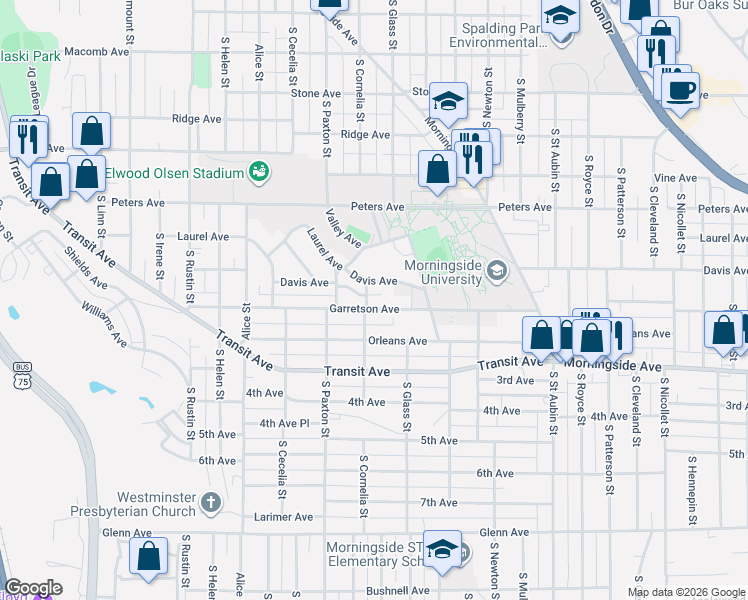 map of restaurants, bars, coffee shops, grocery stores, and more near 3425 Garretson Avenue in Sioux City