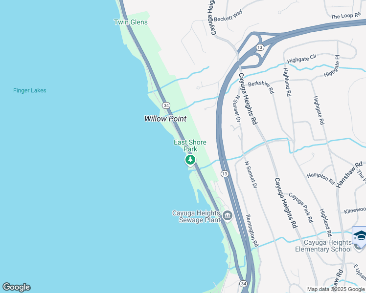 map of restaurants, bars, coffee shops, grocery stores, and more near 1002 East Shore Drive in Ithaca