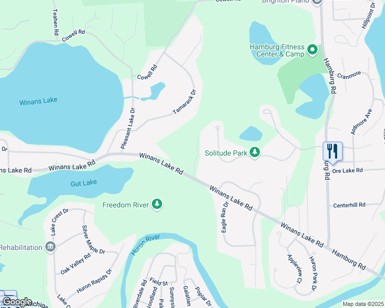 map of restaurants, bars, coffee shops, grocery stores, and more near 9068 Buckhorn Lane in Brighton