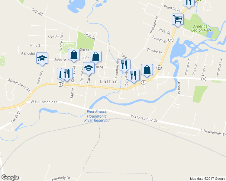 map of restaurants, bars, coffee shops, grocery stores, and more near 574 Main Street in Dalton