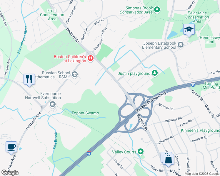 map of restaurants, bars, coffee shops, grocery stores, and more near 430 Bedford Street in Lexington