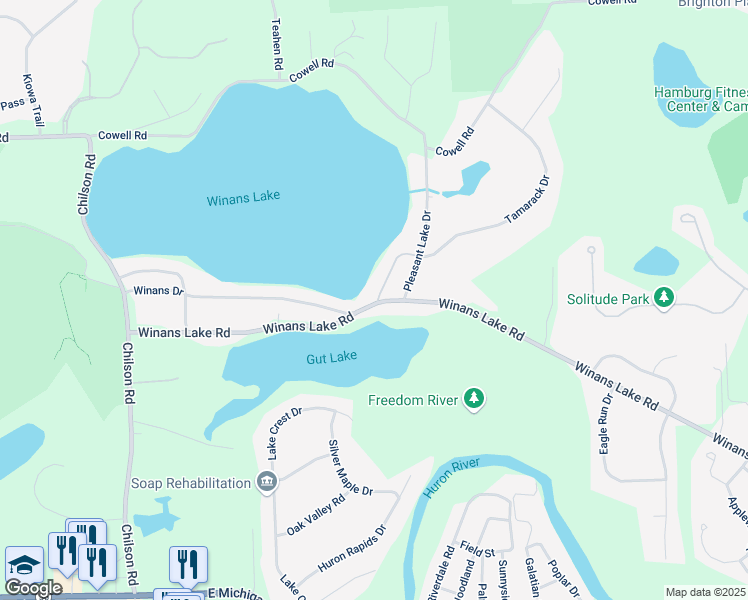 map of restaurants, bars, coffee shops, grocery stores, and more near 6285 Winans Lake Road in Brighton