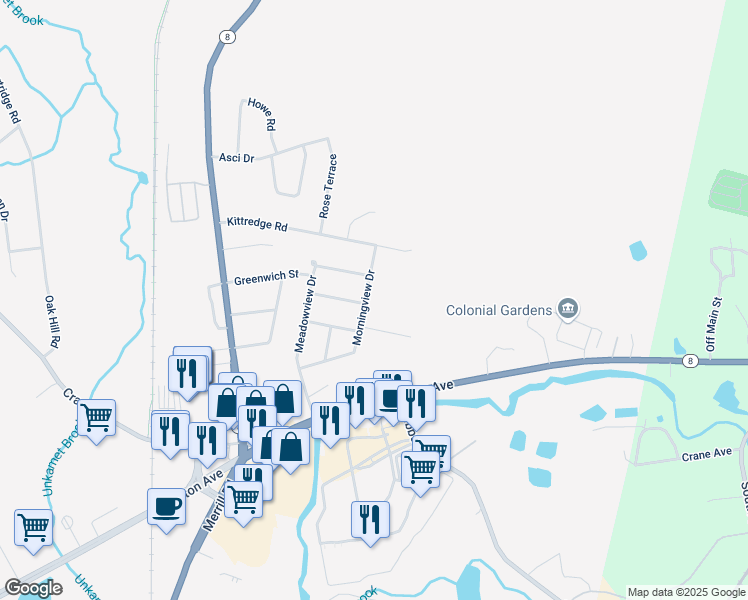 map of restaurants, bars, coffee shops, grocery stores, and more near 97 Morningview Dr in Pittsfield