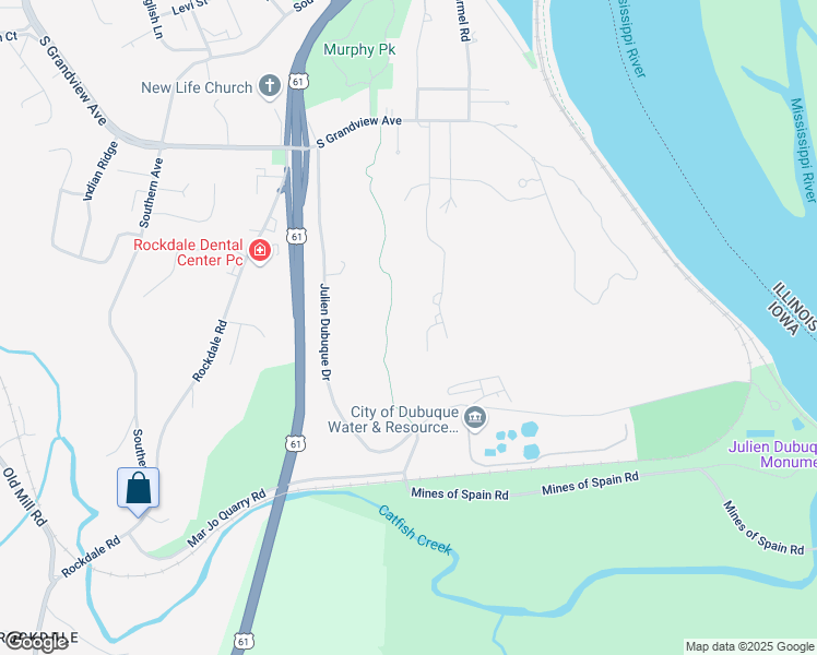 map of restaurants, bars, coffee shops, grocery stores, and more near 225 Hidden Oaks Court in Dubuque