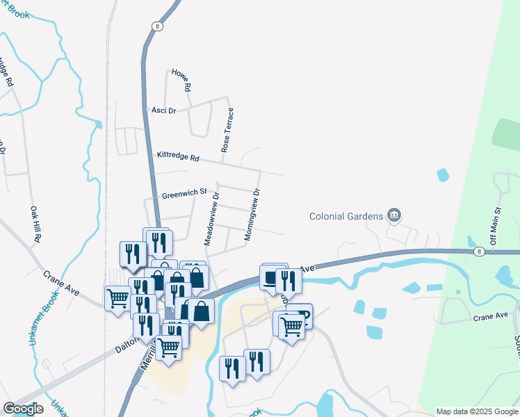 map of restaurants, bars, coffee shops, grocery stores, and more near 97 Morningview Dr in Pittsfield