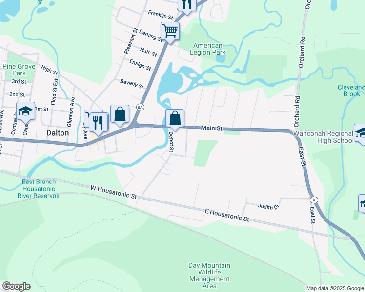 map of restaurants, bars, coffee shops, grocery stores, and more near 37-39 Weston Avenue in Dalton