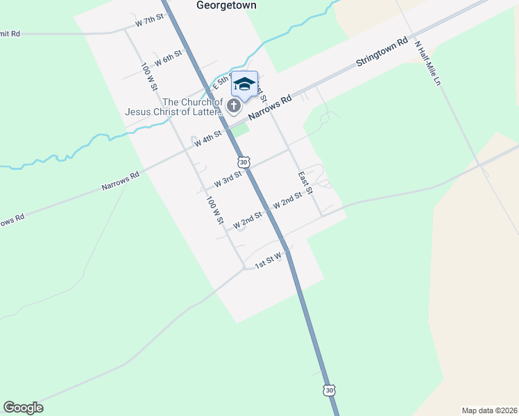 map of restaurants, bars, coffee shops, grocery stores, and more near 223 Main Street in Georgetown