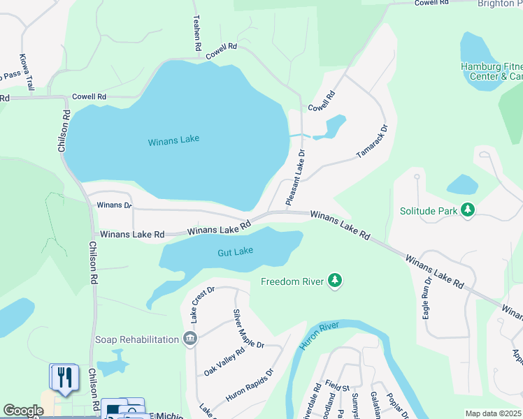 map of restaurants, bars, coffee shops, grocery stores, and more near 6285 Winans Lake Road in Brighton