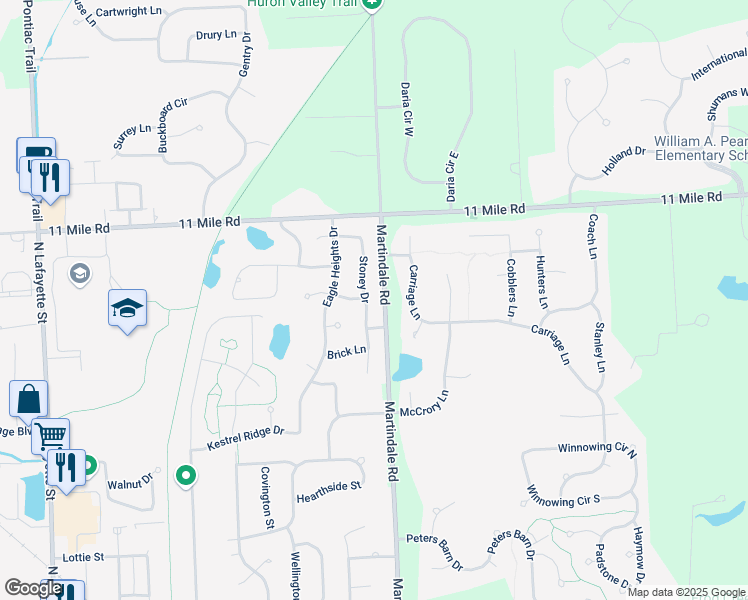 map of restaurants, bars, coffee shops, grocery stores, and more near 810 Deerfield Court in South Lyon