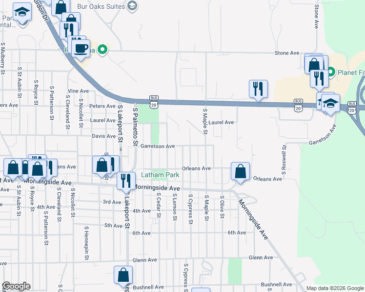 map of restaurants, bars, coffee shops, grocery stores, and more near 1801 South Pomegranite Street in Sioux City