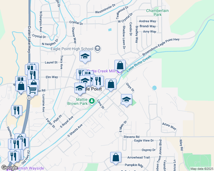 map of restaurants, bars, coffee shops, grocery stores, and more near in Eagle Point