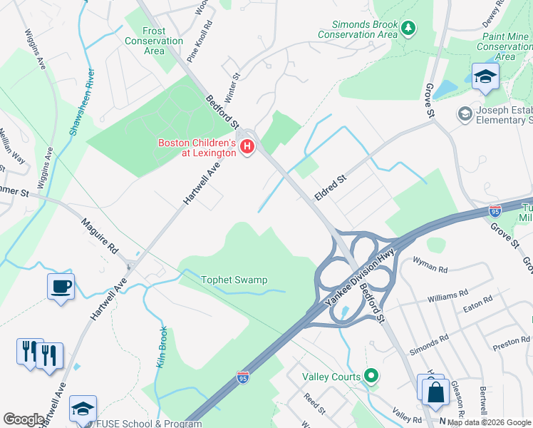 map of restaurants, bars, coffee shops, grocery stores, and more near 440 Bedford Street in Lexington