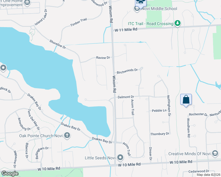 map of restaurants, bars, coffee shops, grocery stores, and more near 25476 Dogwood Lane in Novi