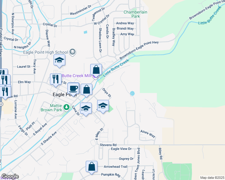 map of restaurants, bars, coffee shops, grocery stores, and more near 147 Onyx Street in Eagle Point