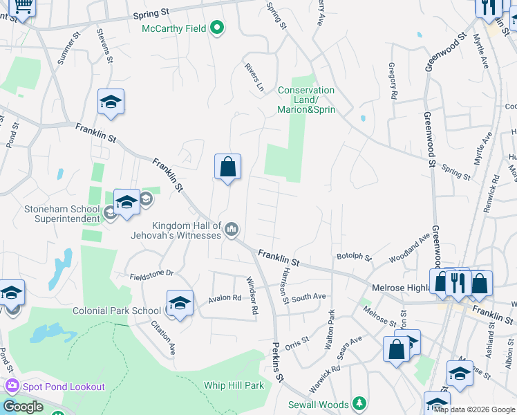 map of restaurants, bars, coffee shops, grocery stores, and more near 6 Christopher Street in Stoneham