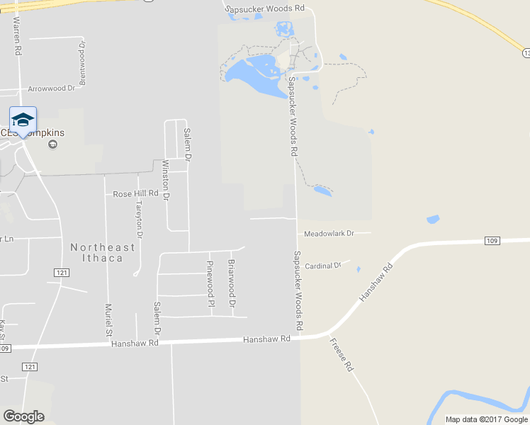 map of restaurants, bars, coffee shops, grocery stores, and more near 5 Sanctuary Drive in Ithaca