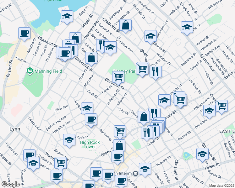 map of restaurants, bars, coffee shops, grocery stores, and more near 346 Chestnut Street in Lynn