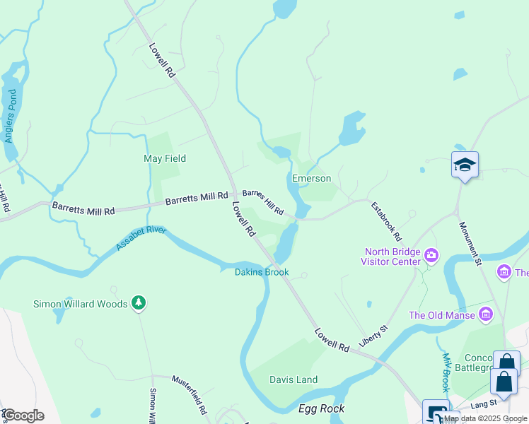 map of restaurants, bars, coffee shops, grocery stores, and more near 75 Barnes Hill Road in Concord