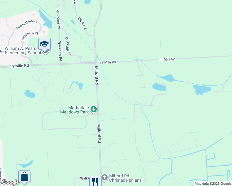 map of restaurants, bars, coffee shops, grocery stores, and more near 25700 Milford Road in South Lyon