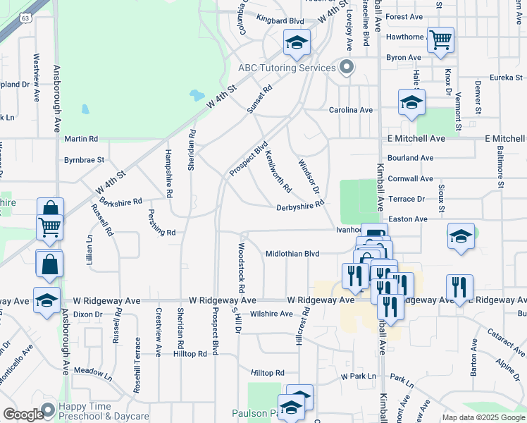 map of restaurants, bars, coffee shops, grocery stores, and more near 165 Woodlawn Road in Waterloo