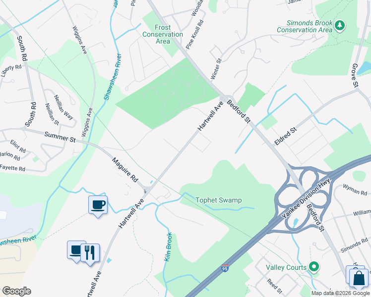 map of restaurants, bars, coffee shops, grocery stores, and more near 32 Hartwell Avenue in Lexington