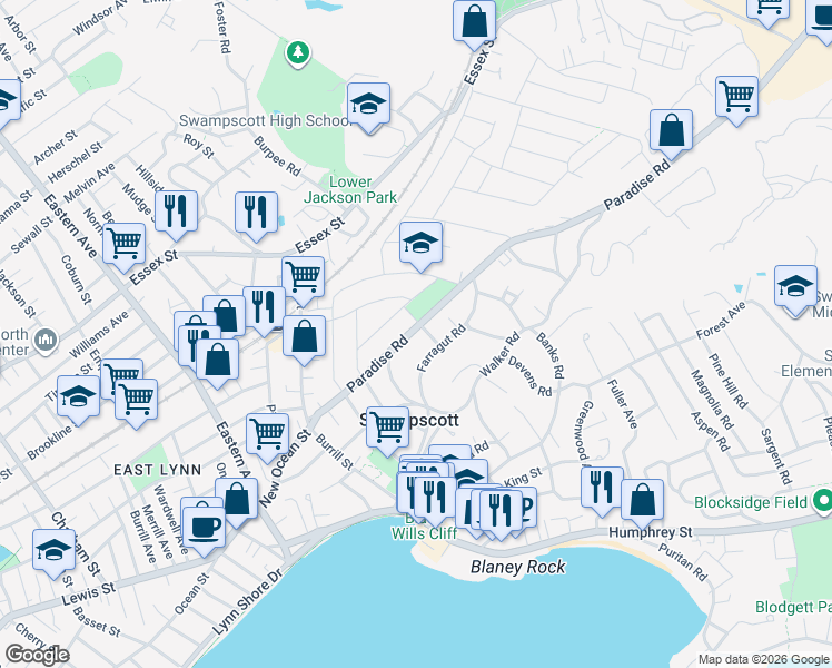 map of restaurants, bars, coffee shops, grocery stores, and more near in Swampscott