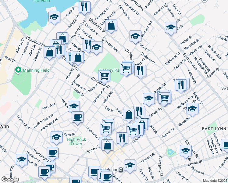map of restaurants, bars, coffee shops, grocery stores, and more near in Lynn