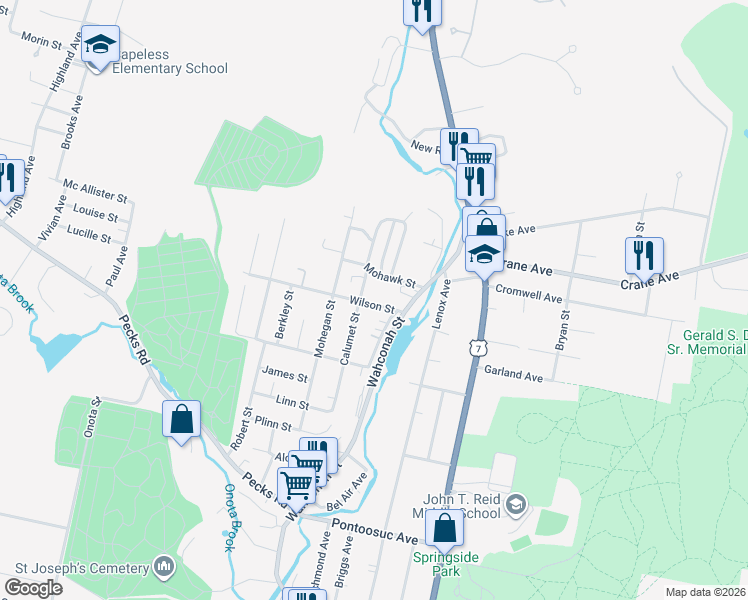 map of restaurants, bars, coffee shops, grocery stores, and more near 97-149 Calumet Street in Pittsfield