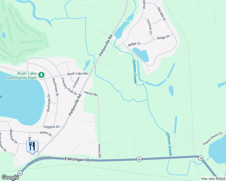 map of restaurants, bars, coffee shops, grocery stores, and more near 8649 Pettysville Road in Pinckney