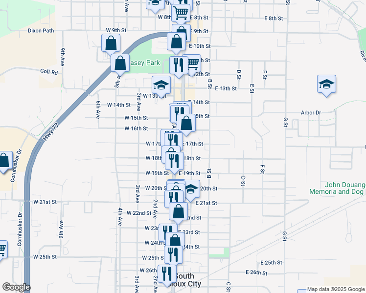 map of restaurants, bars, coffee shops, grocery stores, and more near 101-199 E 17th St in South Sioux City