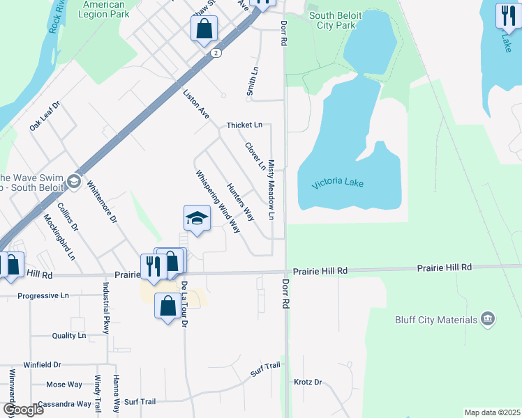 map of restaurants, bars, coffee shops, grocery stores, and more near 14724 Liston Avenue in South Beloit