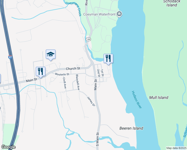 map of restaurants, bars, coffee shops, grocery stores, and more near in Coeymans