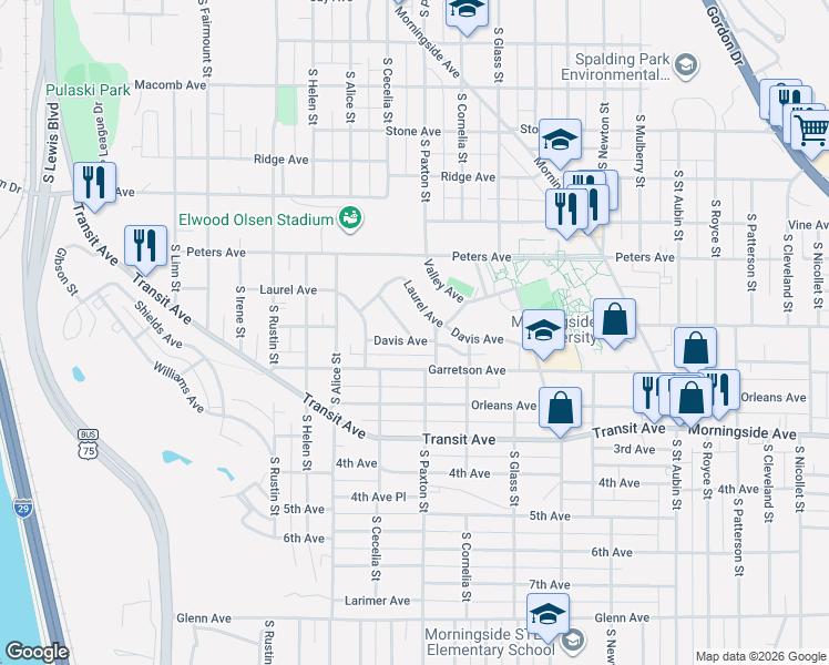 map of restaurants, bars, coffee shops, grocery stores, and more near 3200-3298 Laurel Avenue in Sioux City