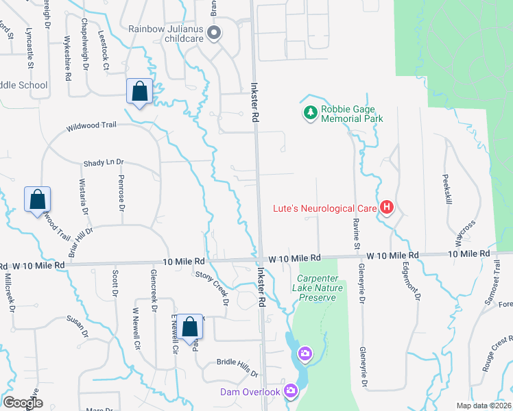 map of restaurants, bars, coffee shops, grocery stores, and more near 25515 Inkster Road in Farmington Hills