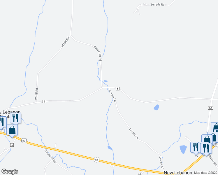 map of restaurants, bars, coffee shops, grocery stores, and more near 179 Cemetery Road in New Lebanon