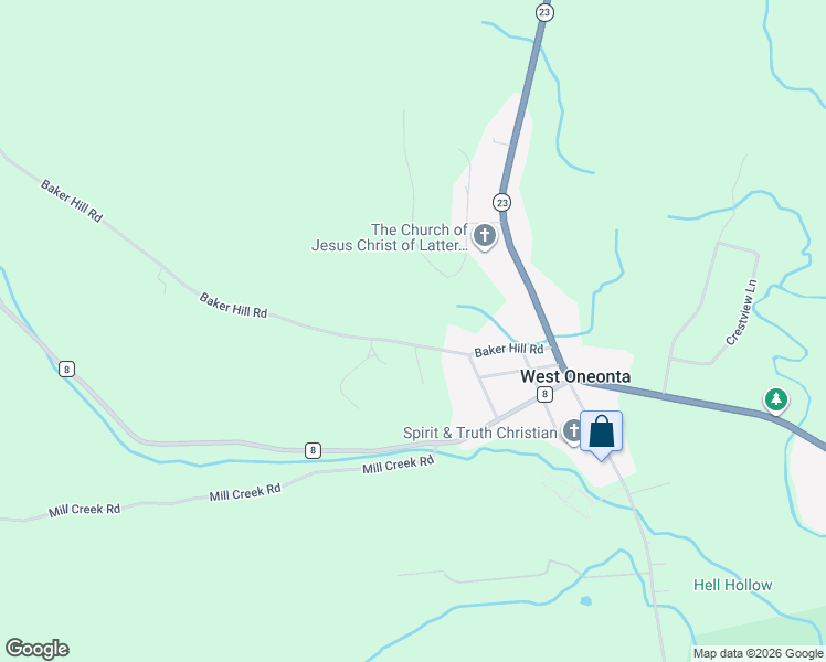 map of restaurants, bars, coffee shops, grocery stores, and more near 140 Baker Hill Road in West Oneonta